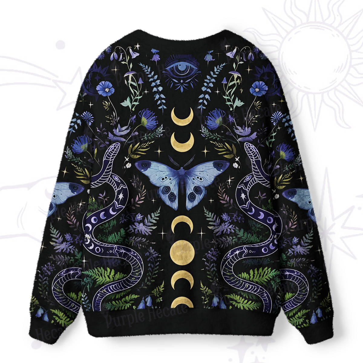 Purplehecate Moon Moth Witchery Ugly Cardigan Sweaters