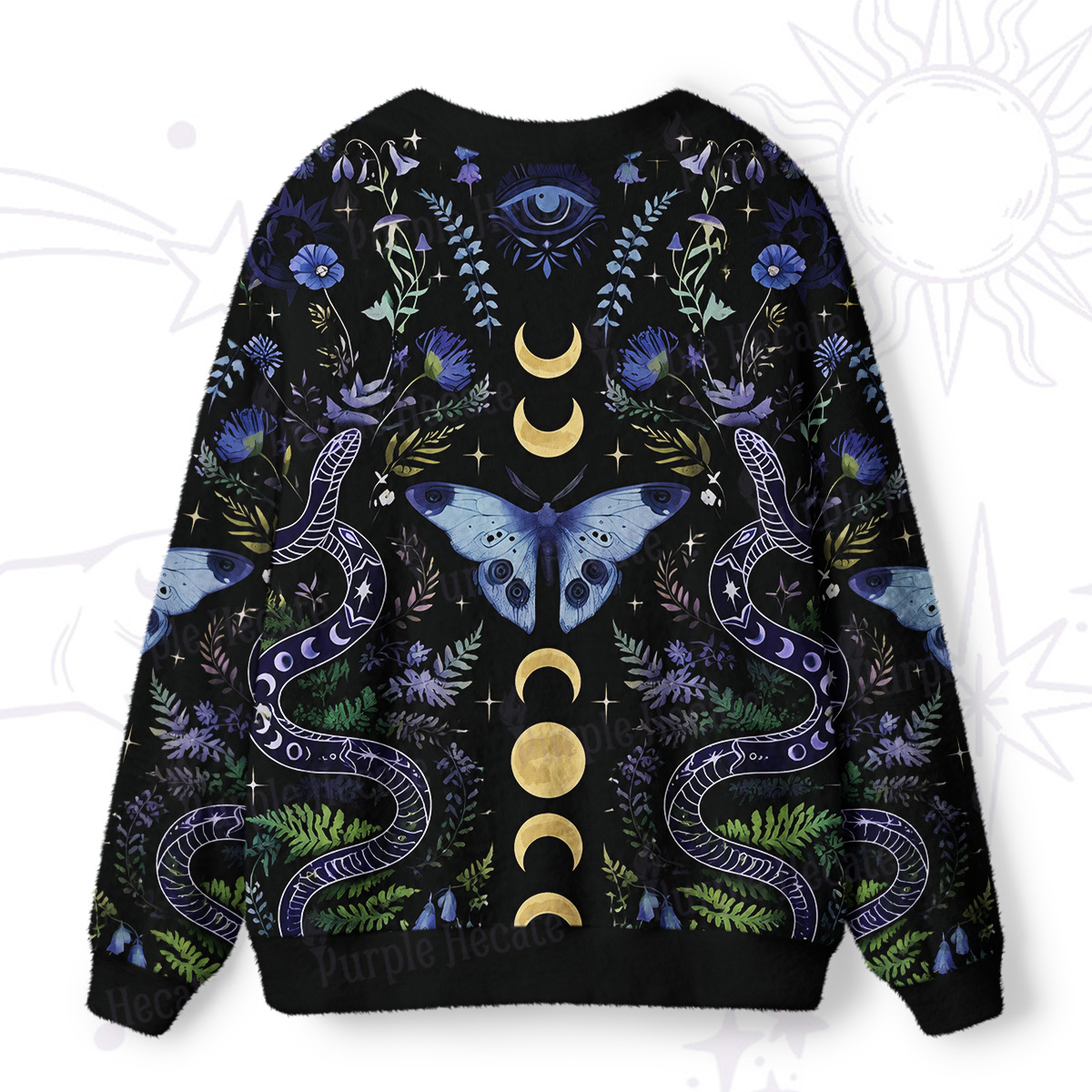 Purplehecate Moon Moth Witchery Ugly Cardigan Sweaters
