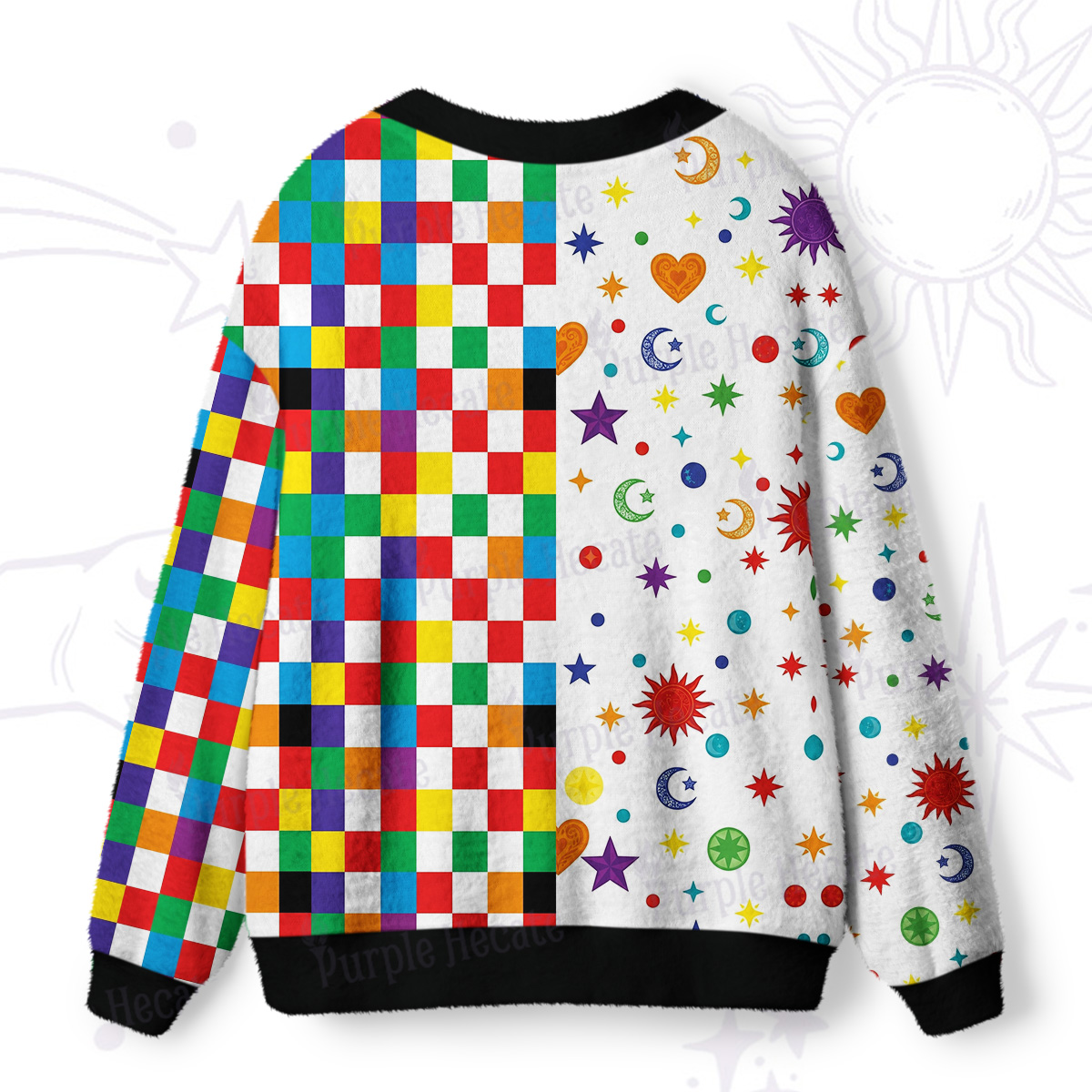 Purplehecate Celestial Rainbow Blocks Ugly Cardigan Sweaters