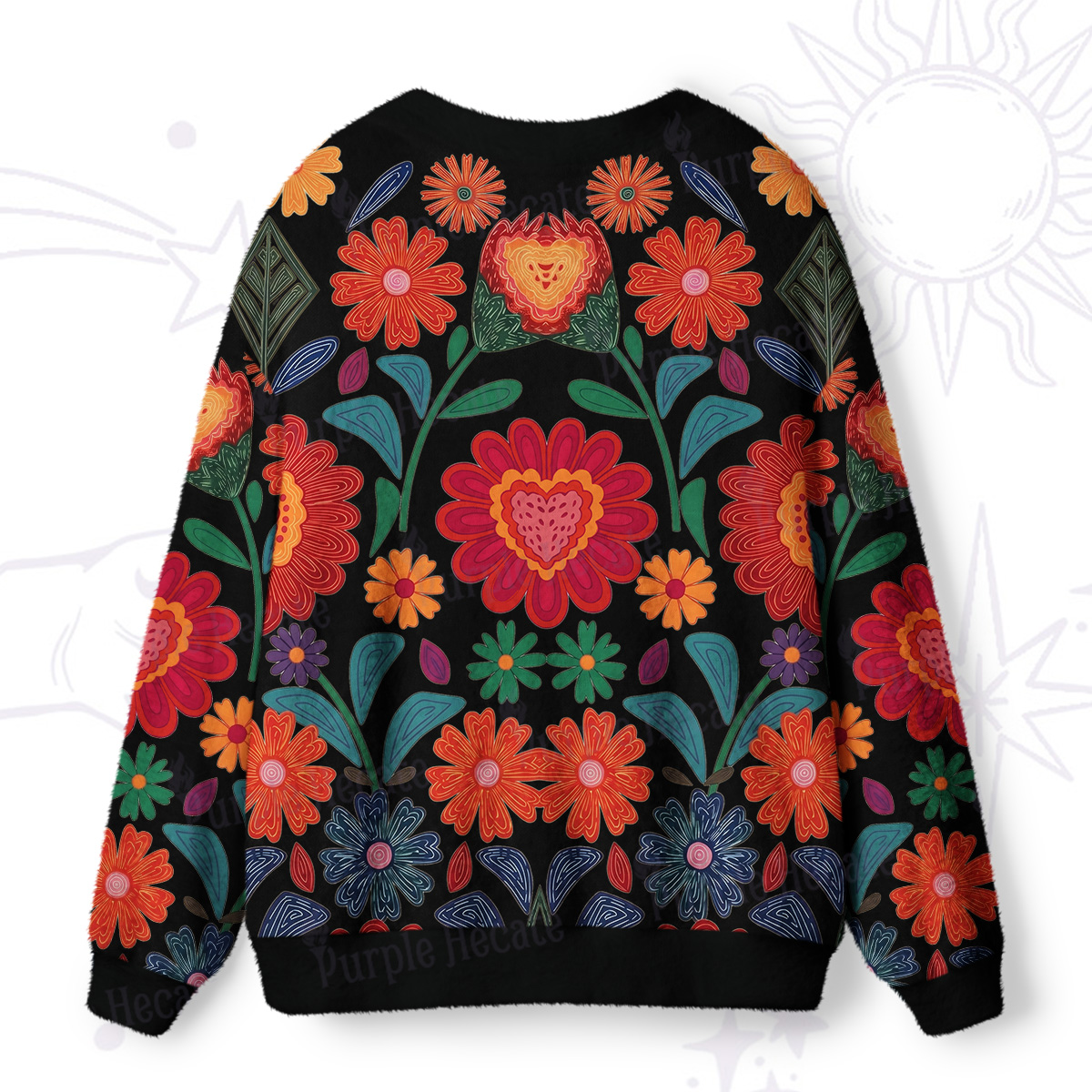 Purplehecate Retro Bloom Folk Floral Ugly Cardigan Sweaters