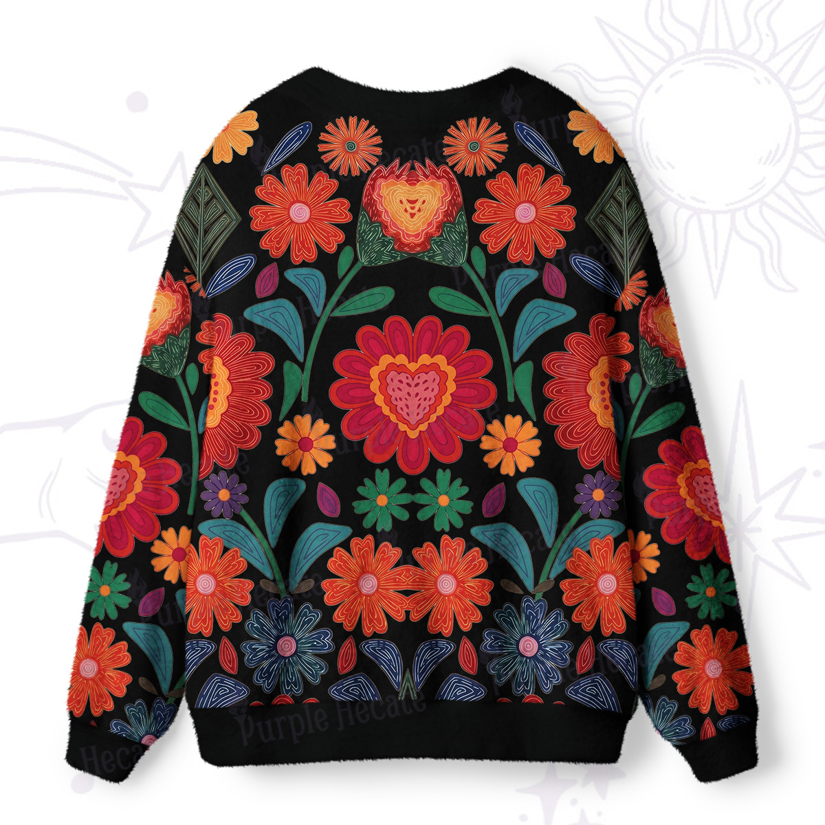 Purplehecate Retro Bloom Folk Floral Ugly Cardigan Sweaters
