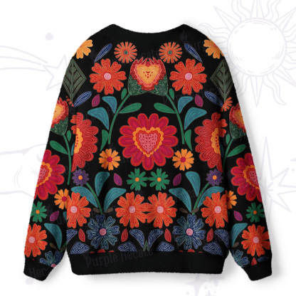 Purplehecate Retro Bloom Folk Floral Ugly Cardigan Sweaters
