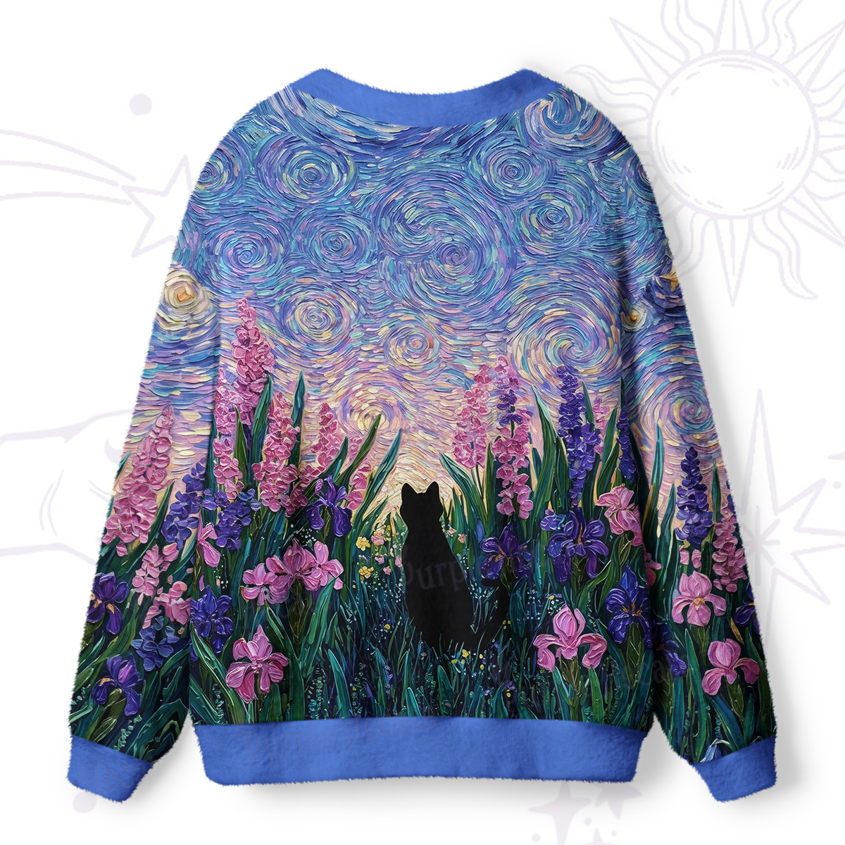 Purplehecate Starry Mystic Night Garden Cat Ugly Cardigan Sweaters