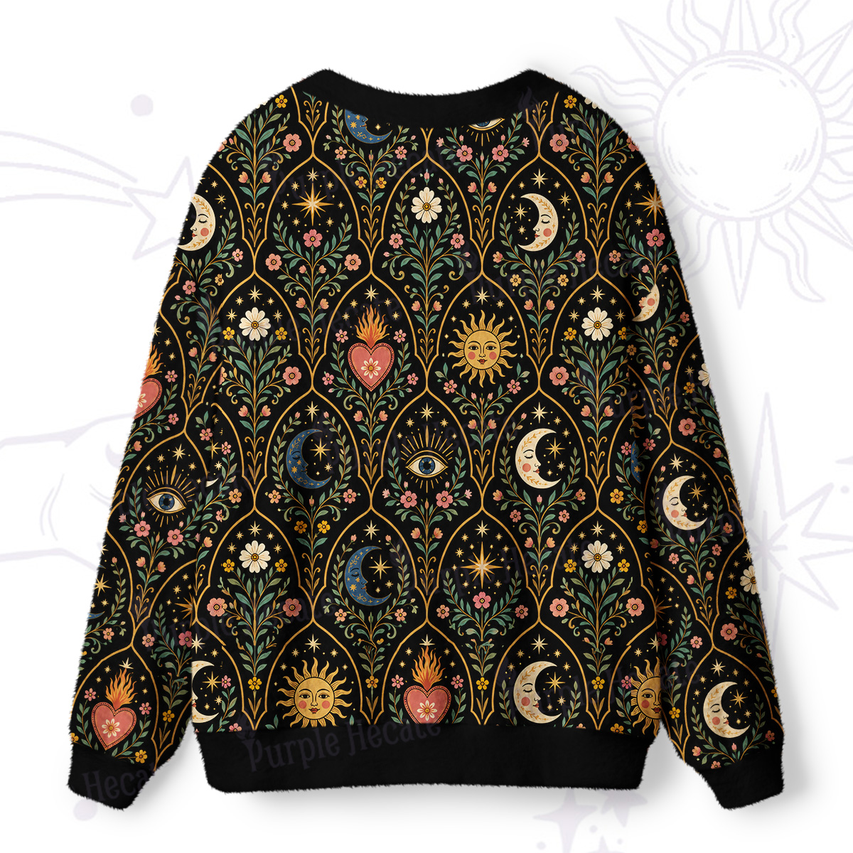 Purplehecate Mystic Sun Moon Hearts Ugly Cardigan Sweaters