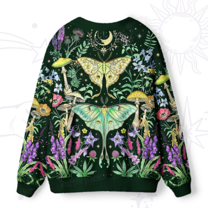Purplehecate Mystic Lunar Moth Herbal Forest Ugly Cardigan Sweaters