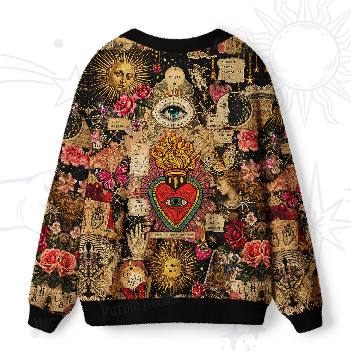 Purplehecate Vintage Celestial Witch Moon Collage Ugly Cardigan Sweaters