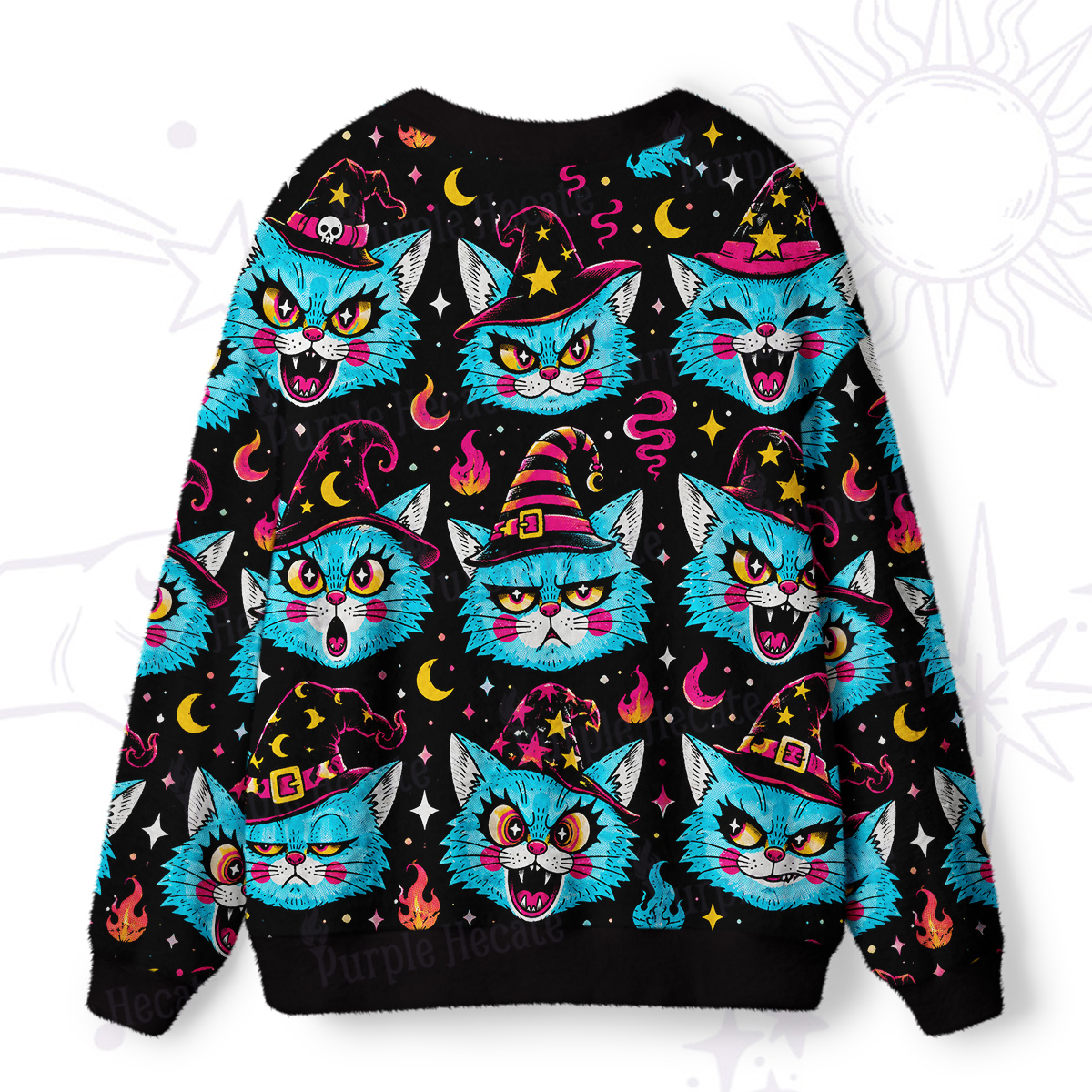 Purplehecate Wacky Magic Cats Ugly Cardigan Sweaters