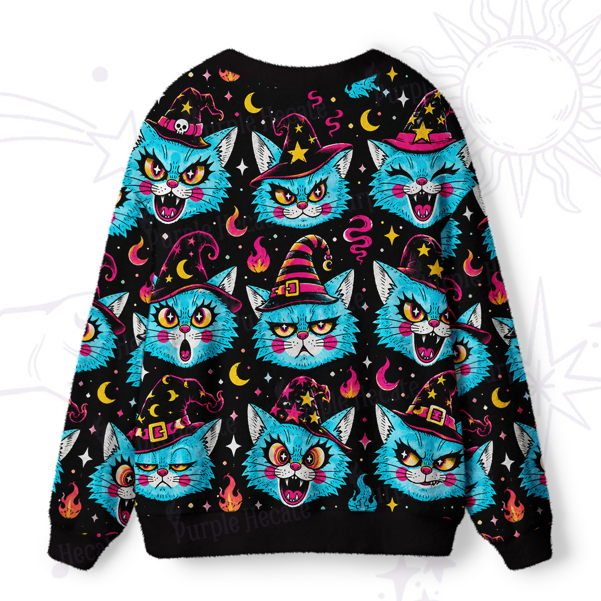 Purplehecate Wacky Magic Cats Ugly Cardigan Sweaters