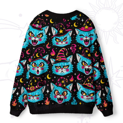 Purplehecate Wacky Magic Cats Ugly Cardigan Sweaters
