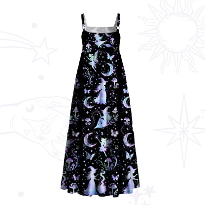 Purplehecate Moonlight Witch Silhouette Wide Straps Maxi Dress