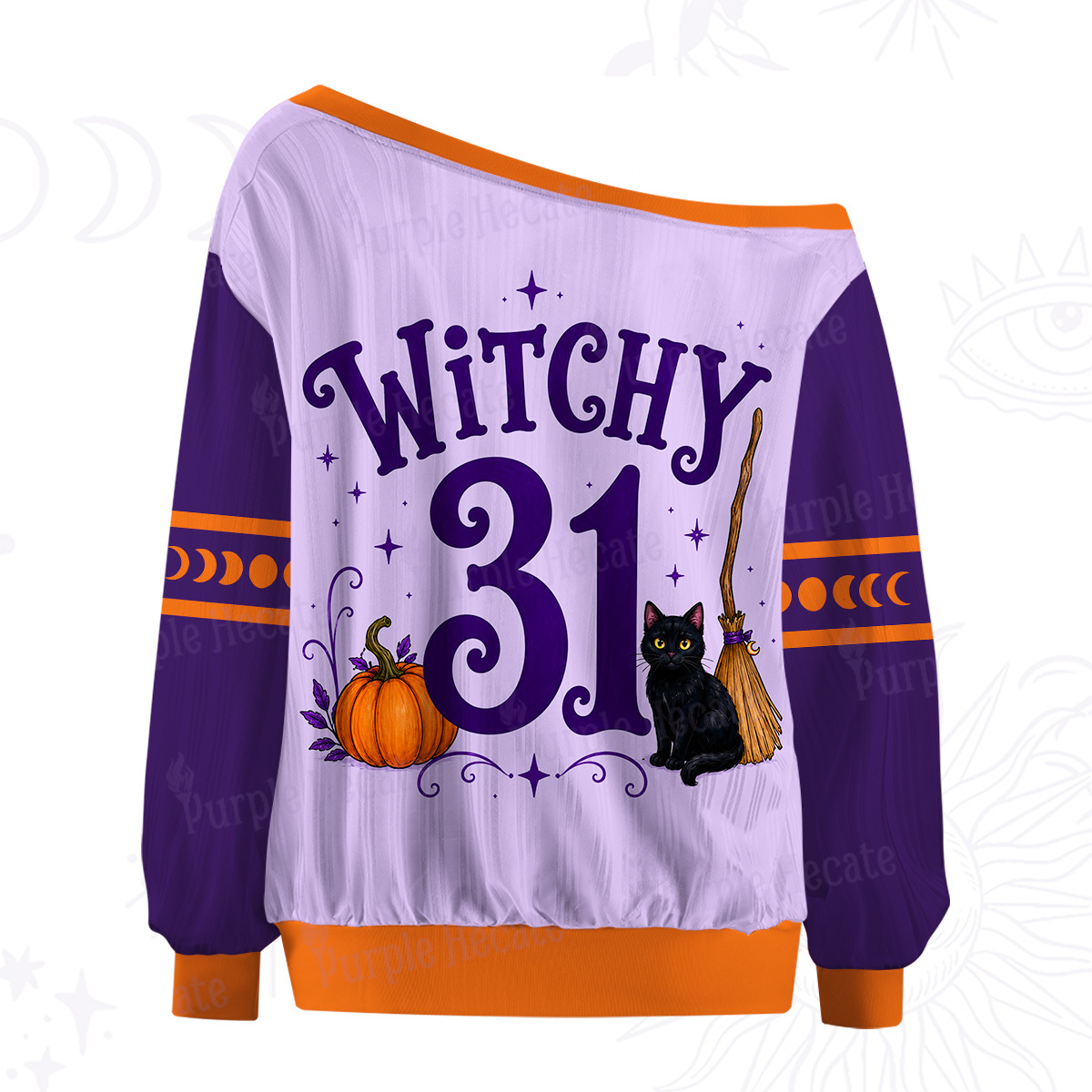 Purplehecate Pumpkin Kisses & Witchy Wishes Off The Shoulder Graphic Jersey