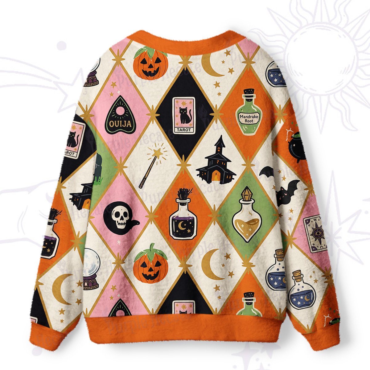Purplehecate Spooky Castle Halloween Ugly Cardigan Sweaters