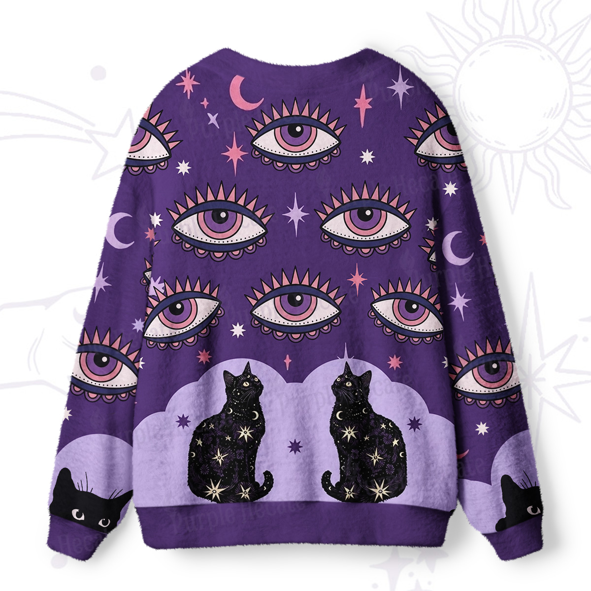 Purplehecate Eye of the Void & Black Cat Ugly Cardigan Sweaters