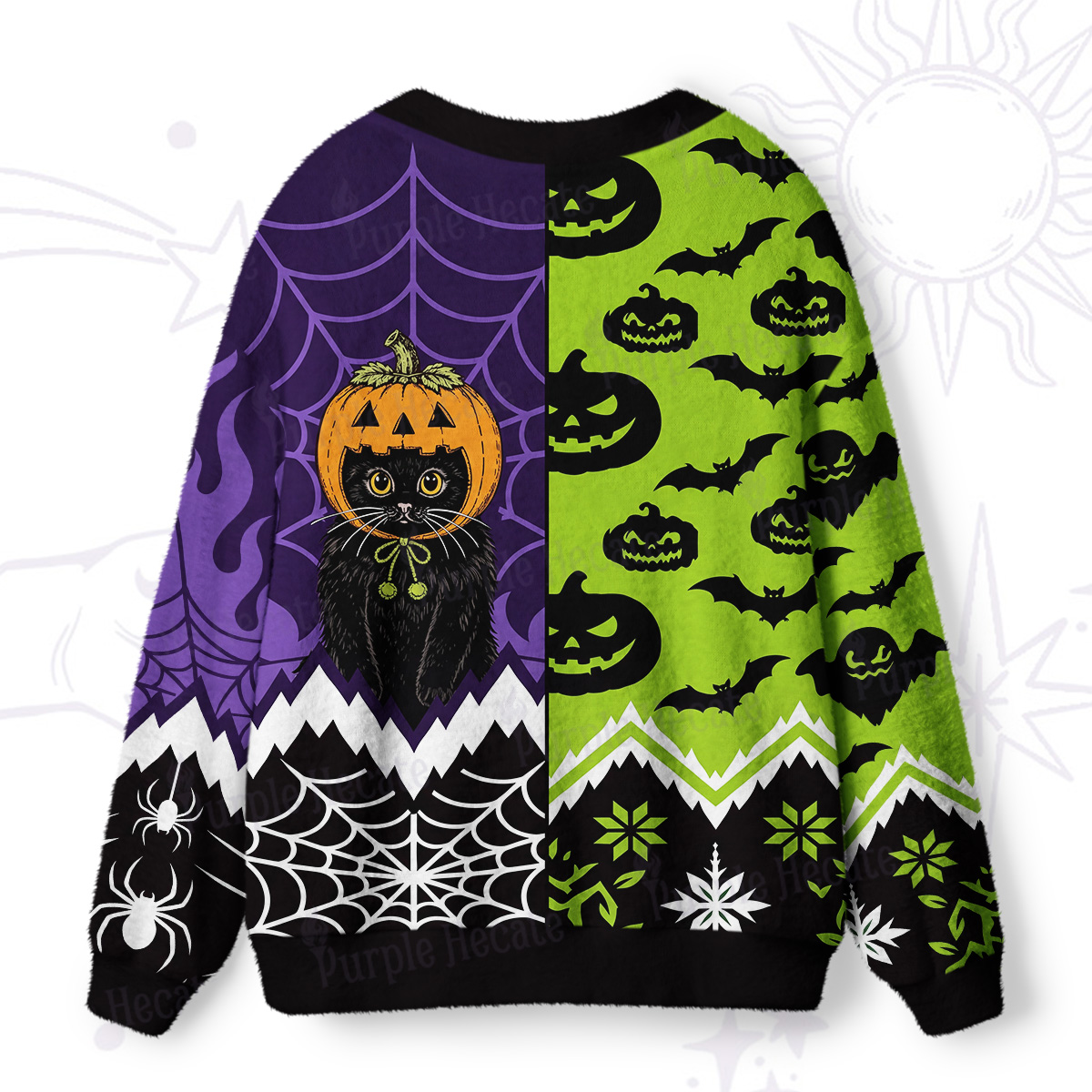 Purplehecate Pumpkin Cat Halloween Ugly Cardigan Sweaters