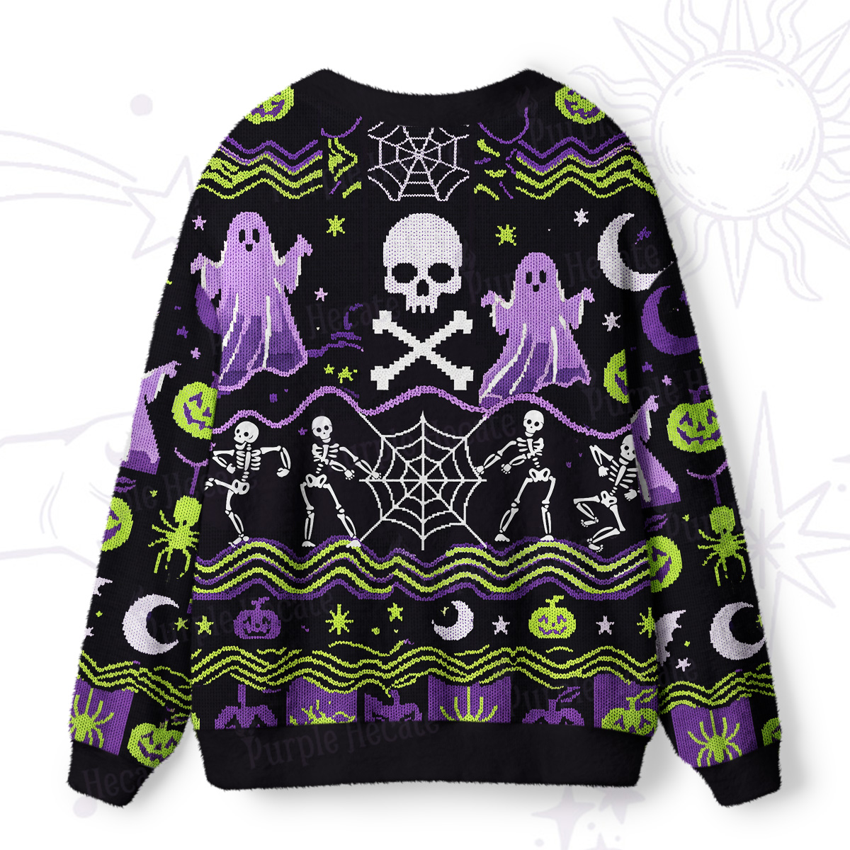 Purplehecate Halloween Haunted House Spooky Ghost Ugly Cardigan Sweaters