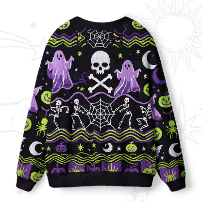 Purplehecate Halloween Haunted House Spooky Ghost Ugly Cardigan Sweaters