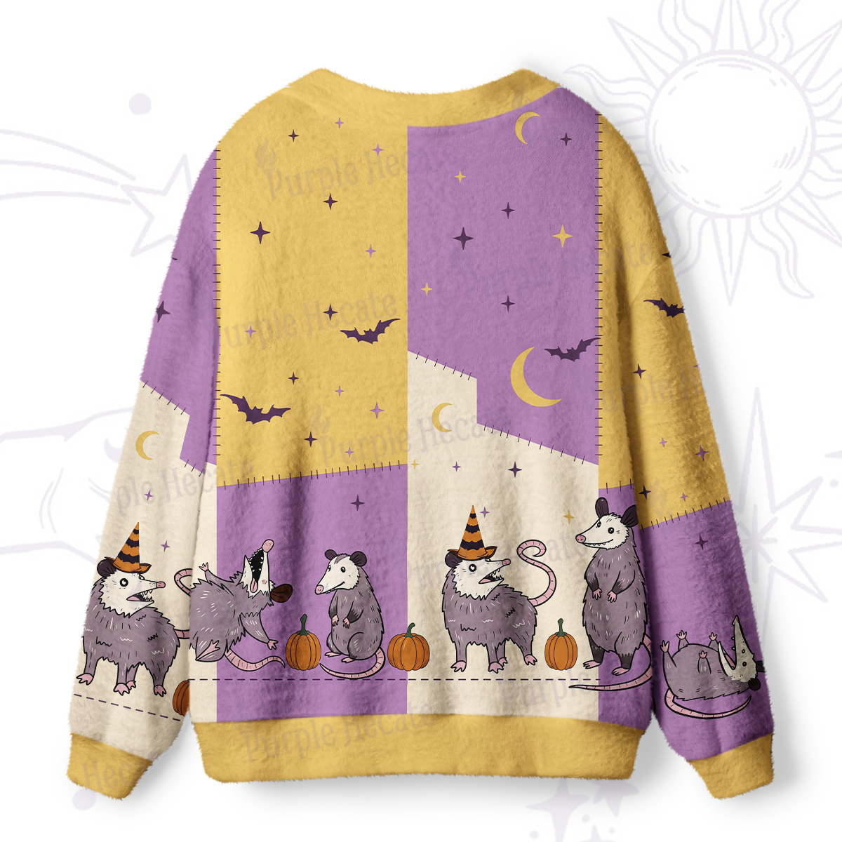 Purplehecate Pumpkin Night Possum Family Ugly Cardigan Sweaters
