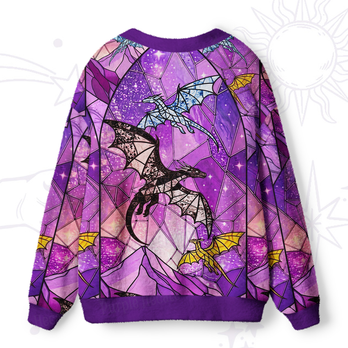 Purplehecate Stained Glass Sky Dragons Ugly Cardigan Sweaters