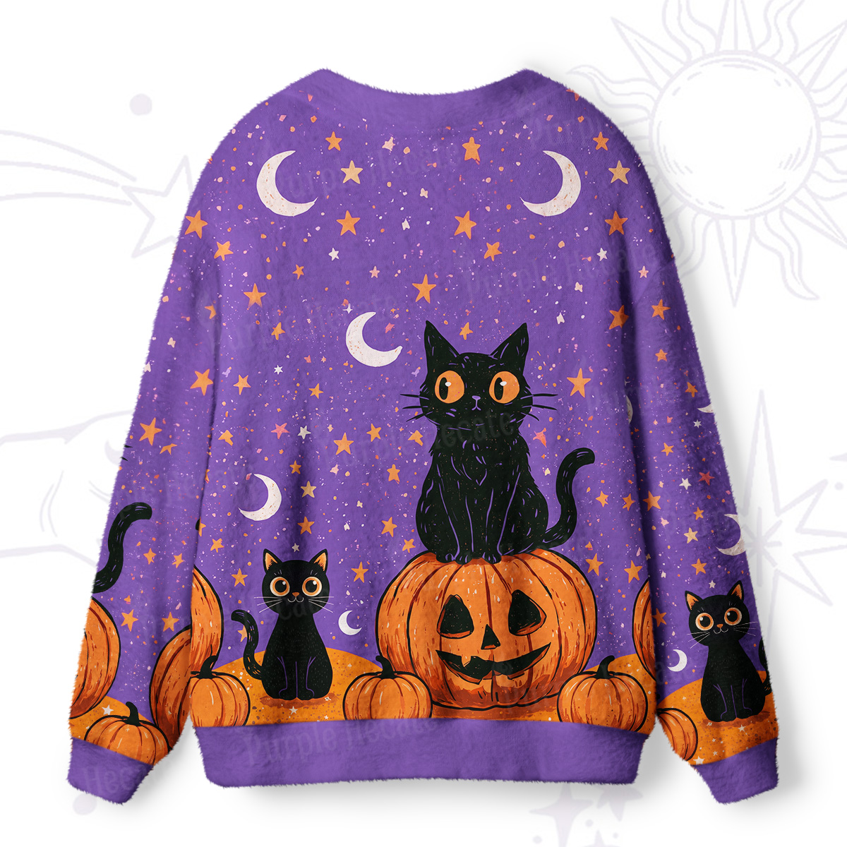 Purplehecate Halloween Black Cat Pumpkin Ugly Cardigan Sweaters