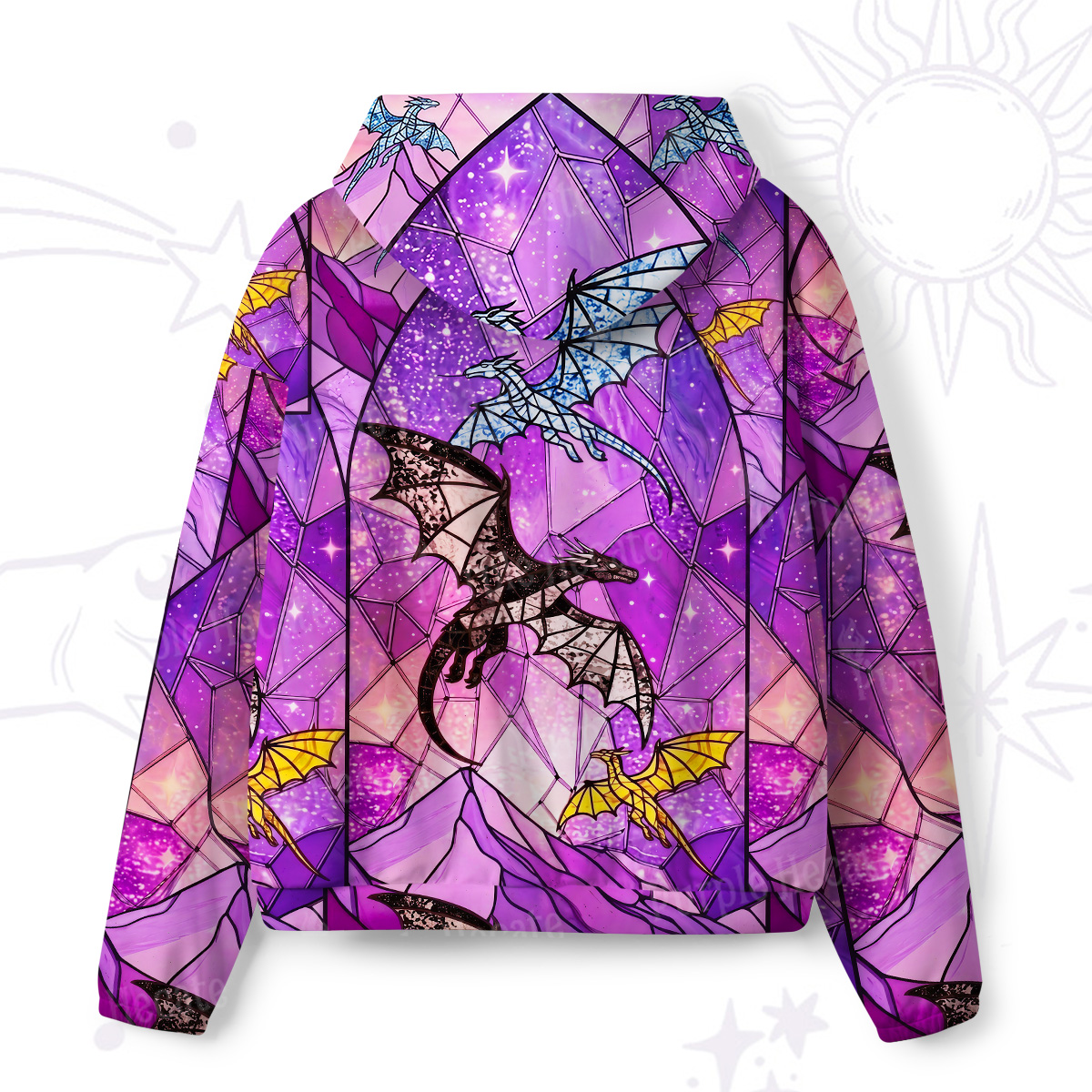 Purplehecate Stained Glass Sky Dragons All-Over Print Hoodie