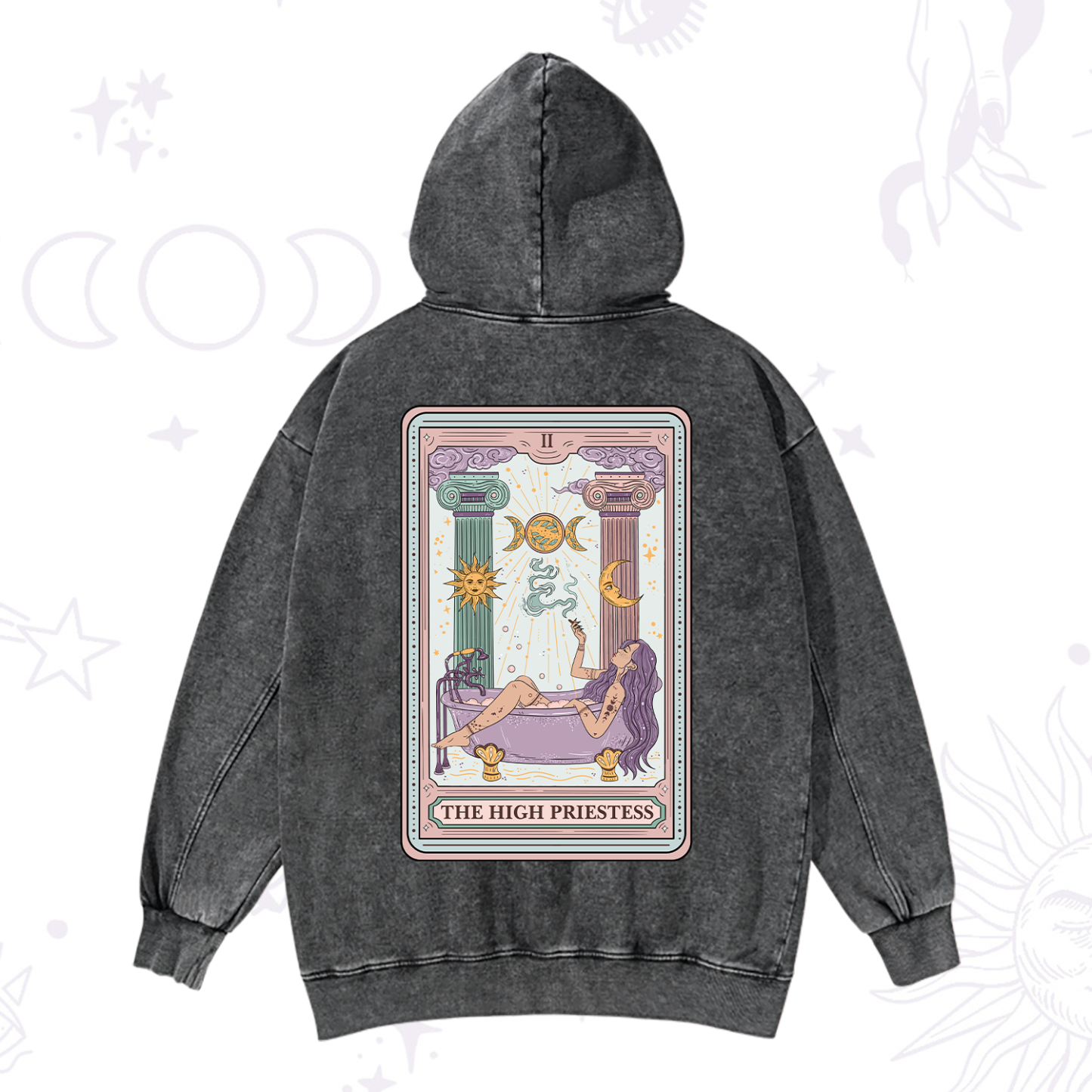Magic Purplehecate The High Priestess Tarot Washed Hoodie