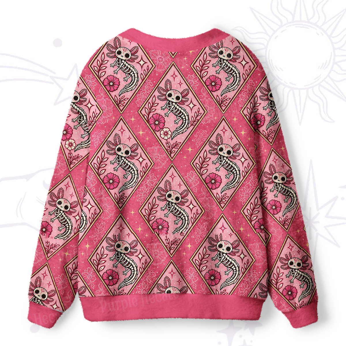 Purplehecate Whimsical Skeleton Salamander Ugly Cardigan Sweaters