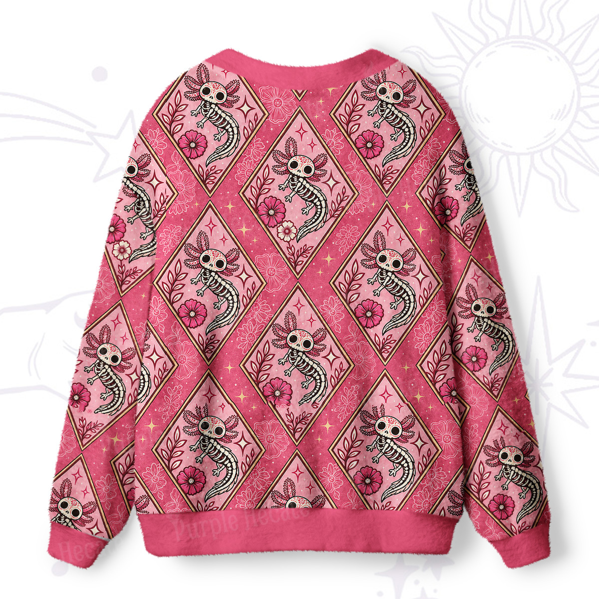 Purplehecate Whimsical Skeleton Salamander Ugly Cardigan Sweaters