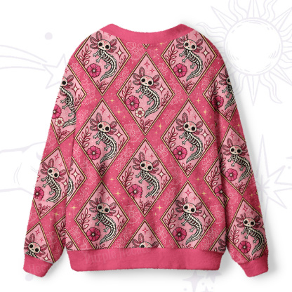 Purplehecate Whimsical Skeleton Salamander Ugly Cardigan Sweaters