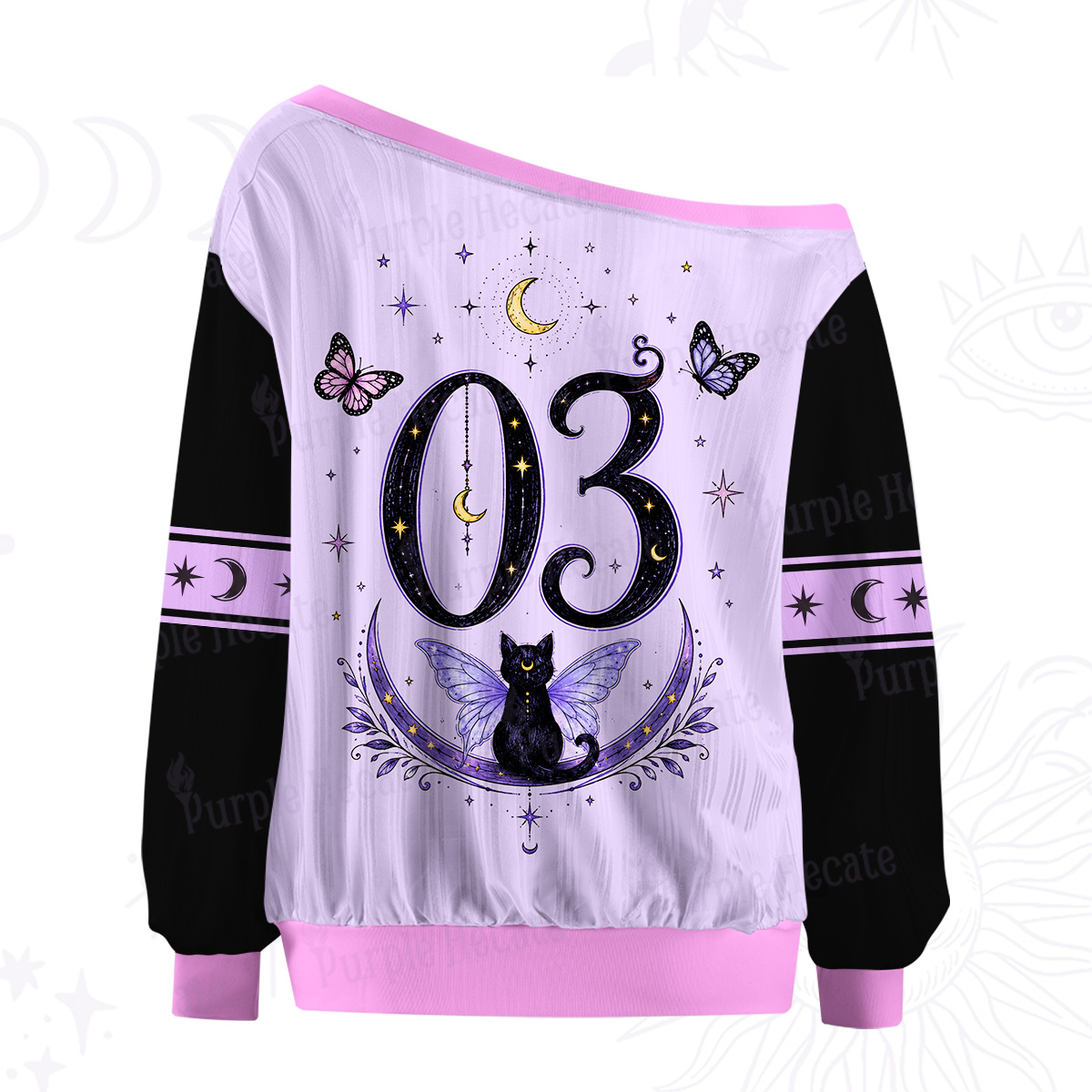 Purplehecate Born Under Moonlight Fairy Cat Off The Shoulder Graphic Jersey