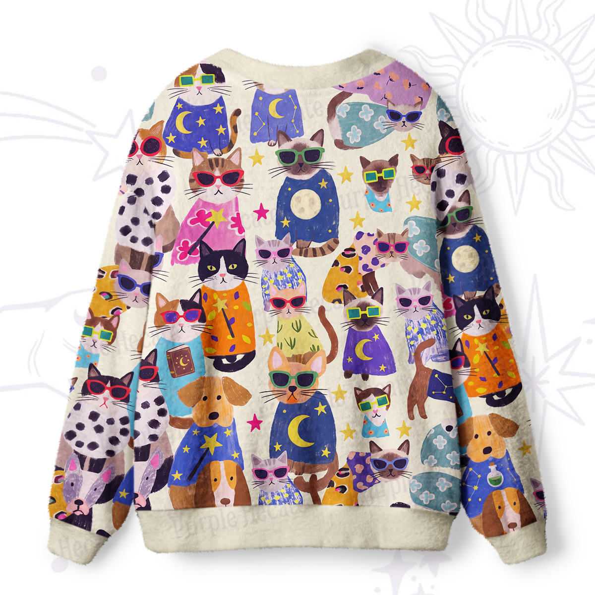 Purplehecate Magic Mewon Puppy Party Ugly Cardigan Sweaters