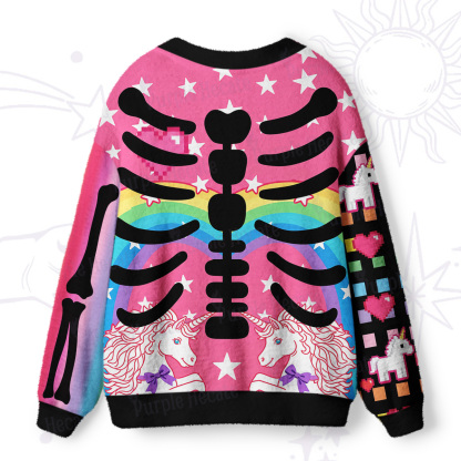 Purplehecate Rainbow Unicorn Skeleton Ugly Cardigan Sweaters