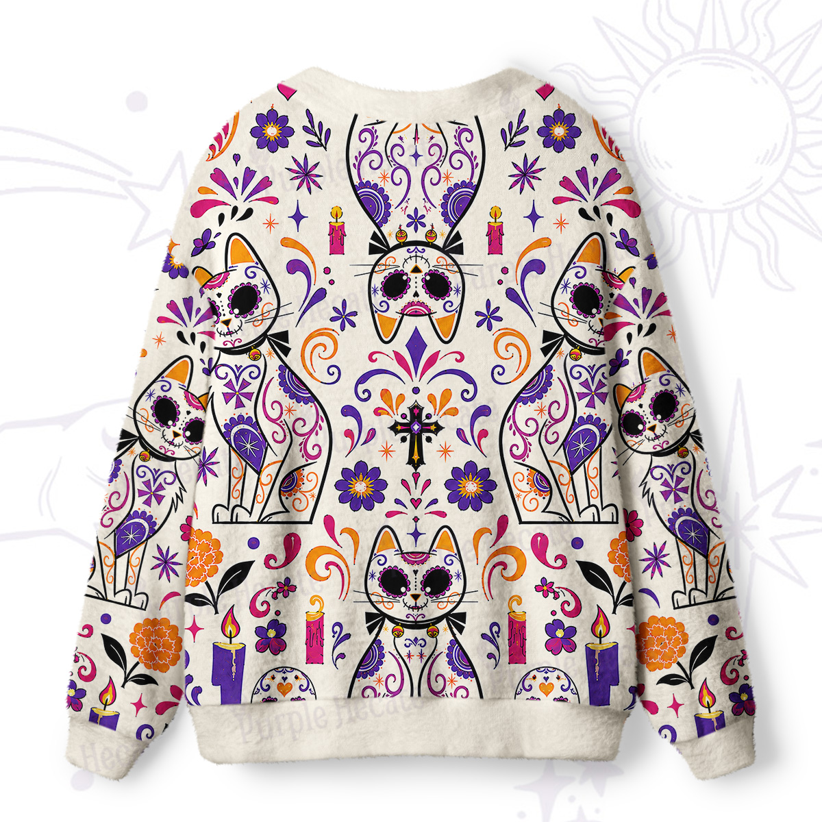 Purplehecate Day of the Dead Cat Ugly Cardigan Sweaters
