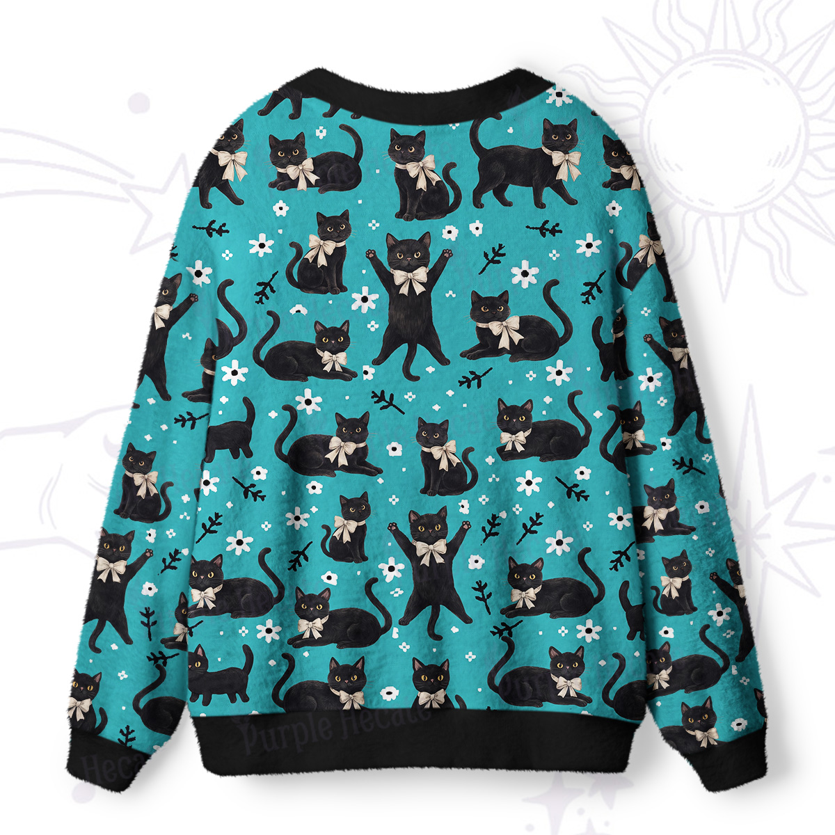 Purplehecate Lucky Black Cats Meadow Ugly Cardigan Sweaters