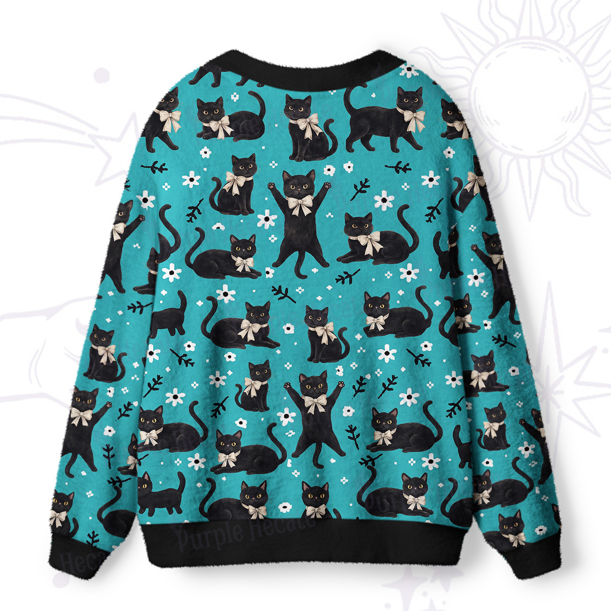 Purplehecate Lucky Black Cats Meadow Ugly Cardigan Sweaters