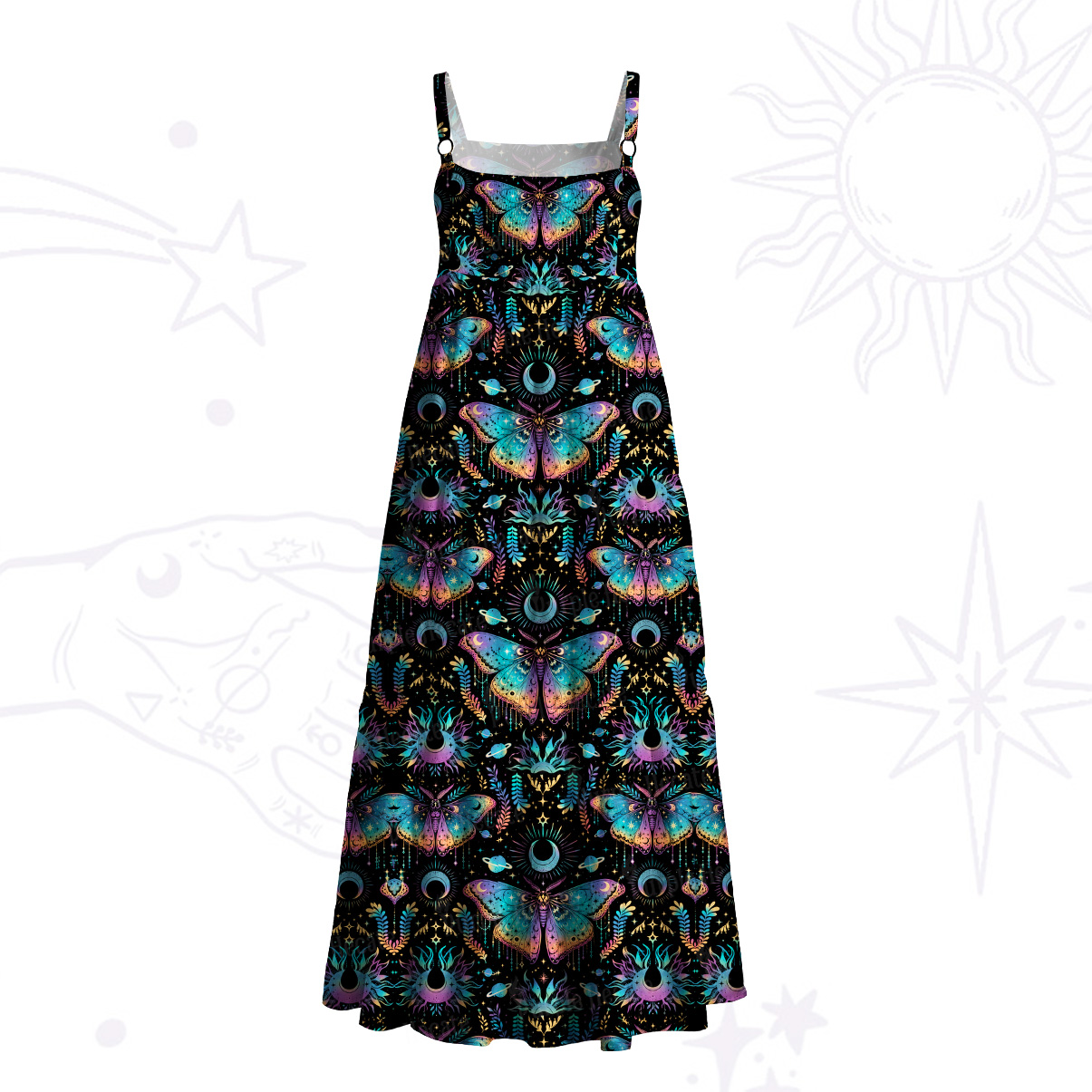 Purplehecate Enchanted Night Moth Wide Straps Maxi Dress
