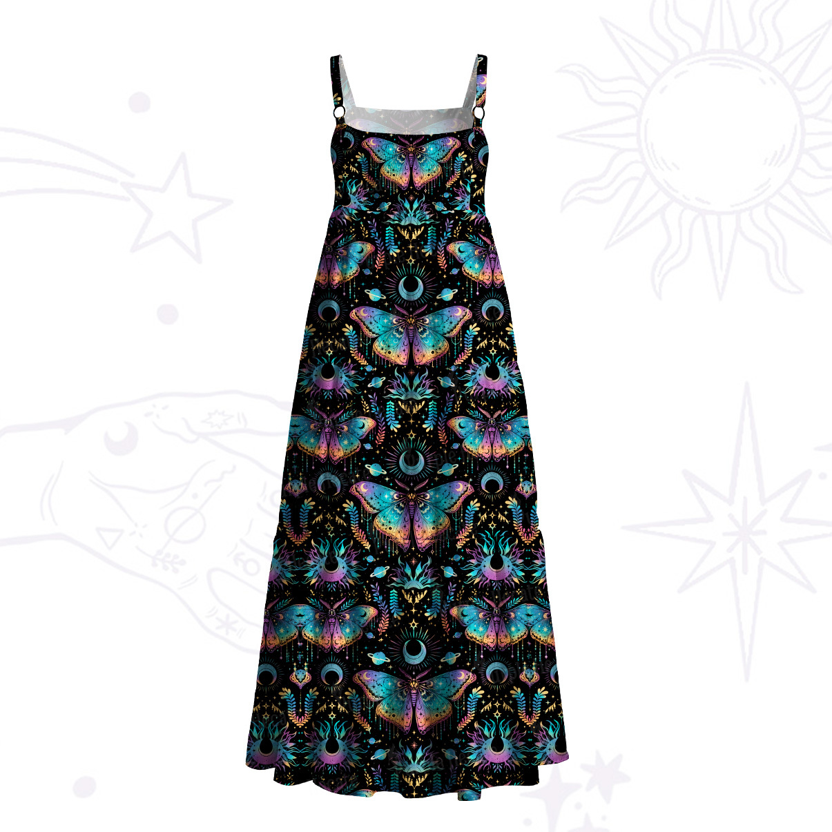 Purplehecate Enchanted Night Moth Wide Straps Maxi Dress