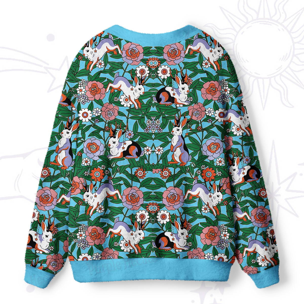 Purplehecate Mystic Blossom Bunny Garden Ugly Cardigan Sweaters