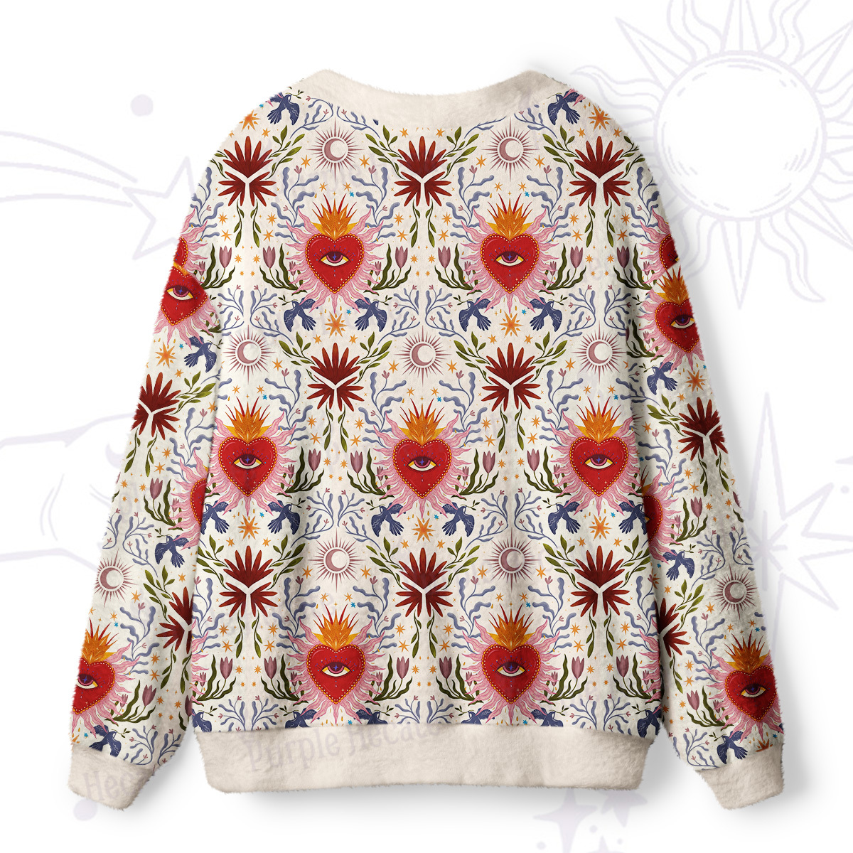 Purplehecate Sacred Flame Heart Ugly Cardigan Sweaters