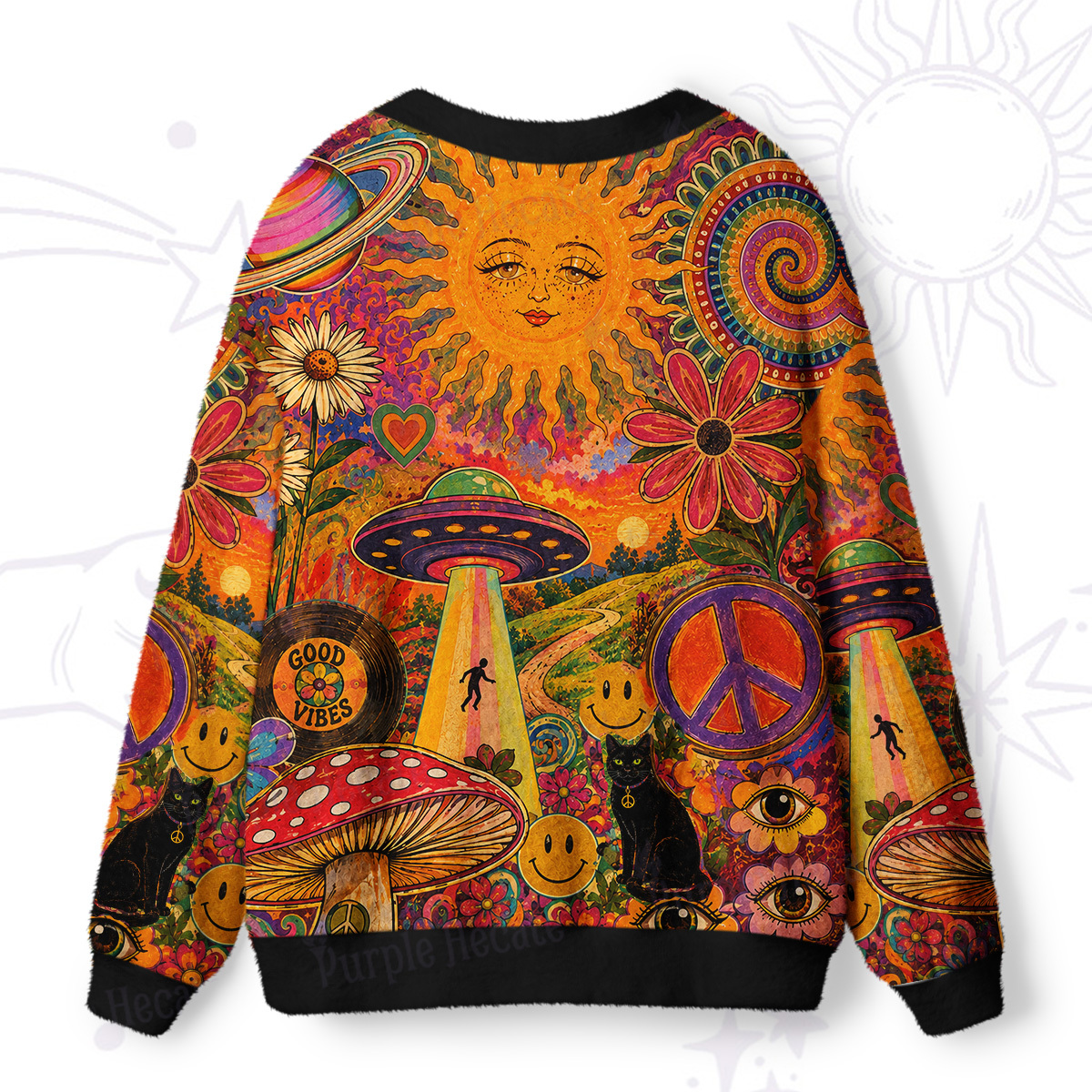 Purplehecate Psychedelic Good Vibes Mushroom Garden Ugly Cardigan Sweaters