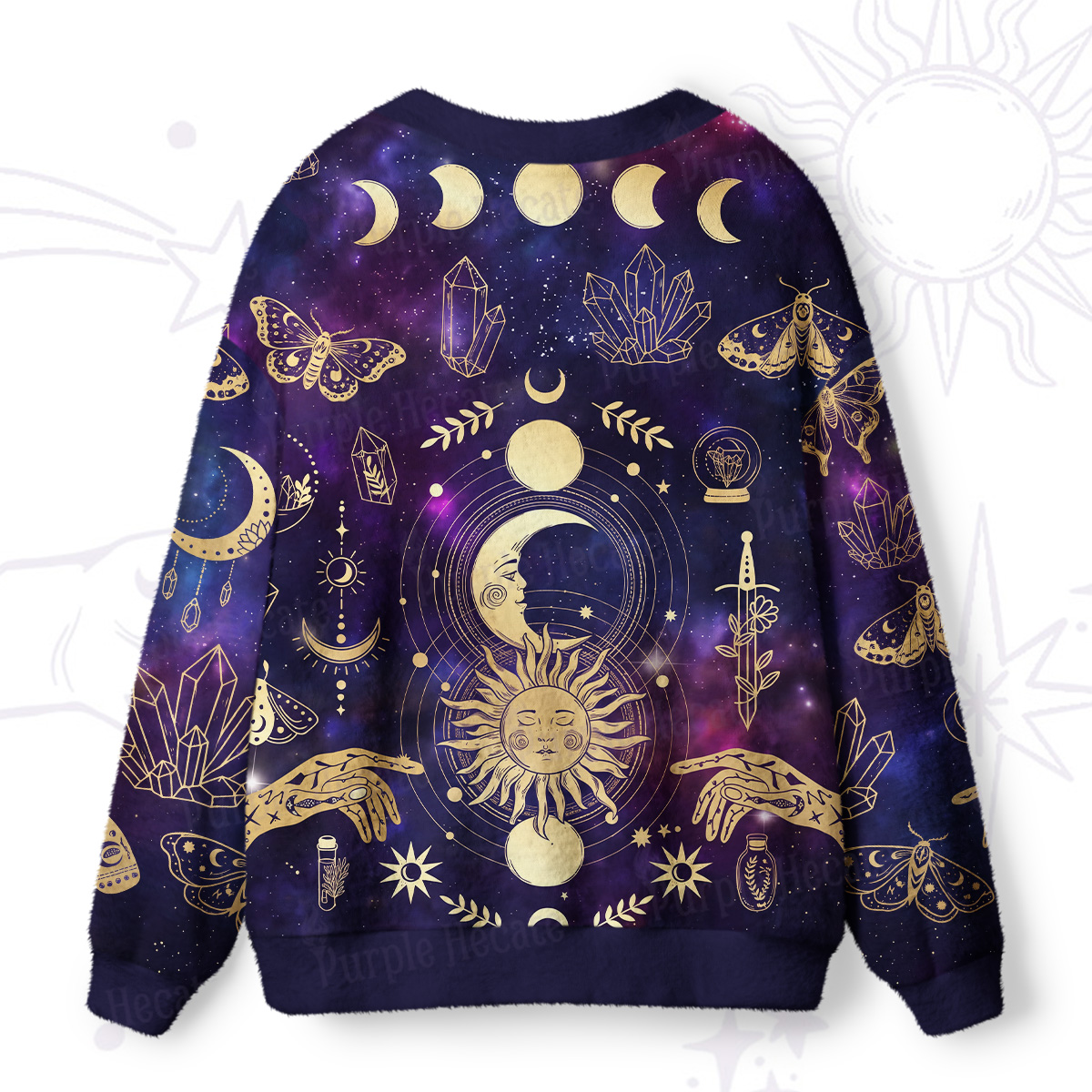Purplehecate Celestial Sun & Moon Mystic Galaxy Ugly Cardigan Sweaters