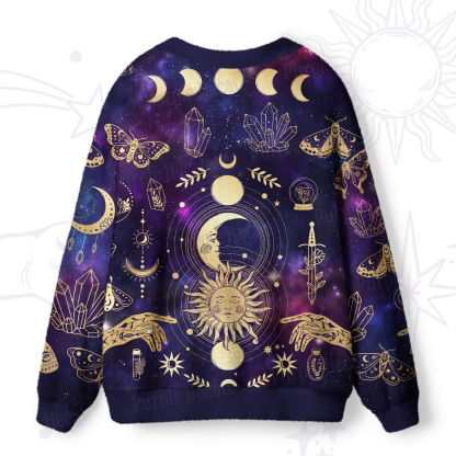 Purplehecate Celestial Sun & Moon Mystic Galaxy Ugly Cardigan Sweaters