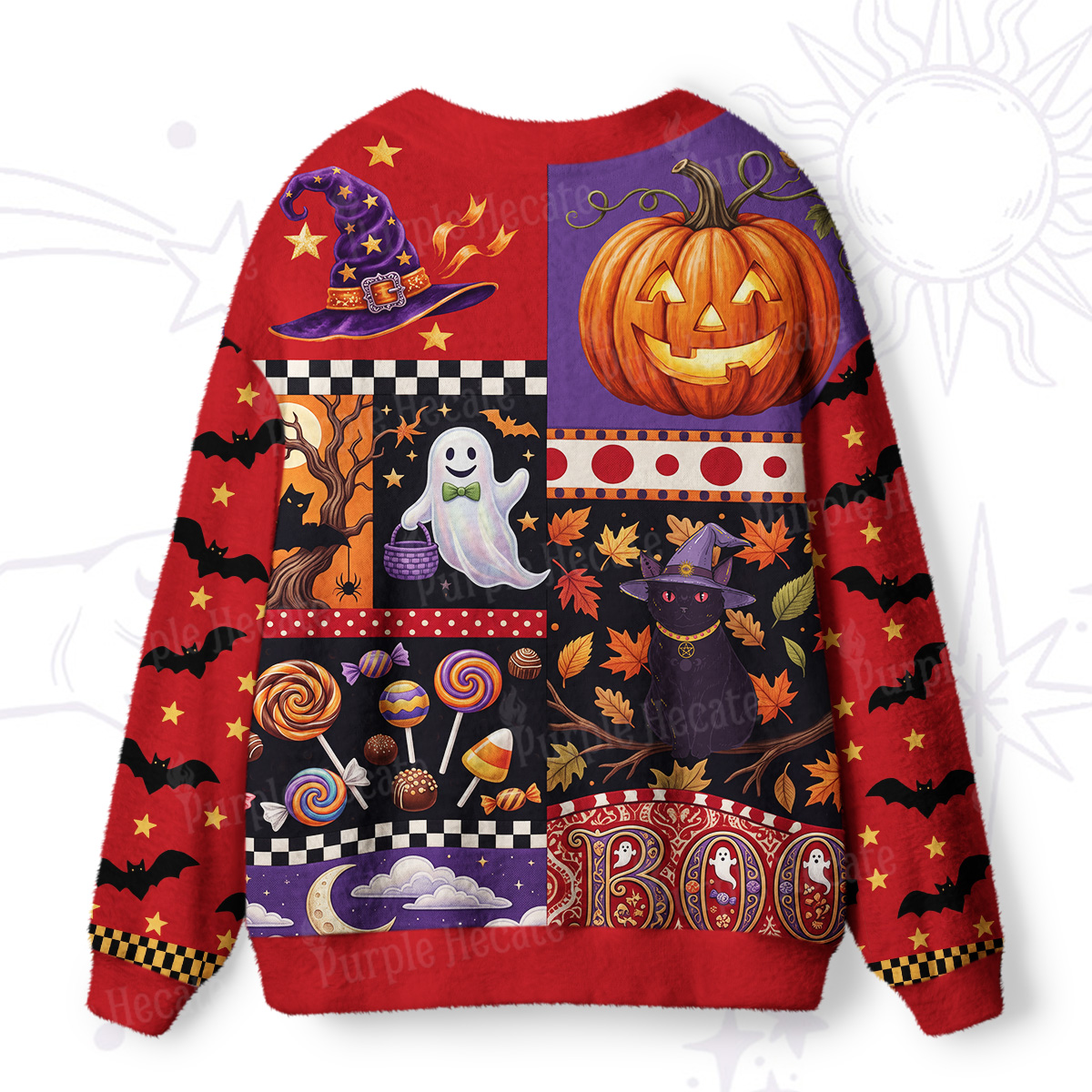 Purplehecate Patchwork Halloween Party Ugly Cardigan Sweaters