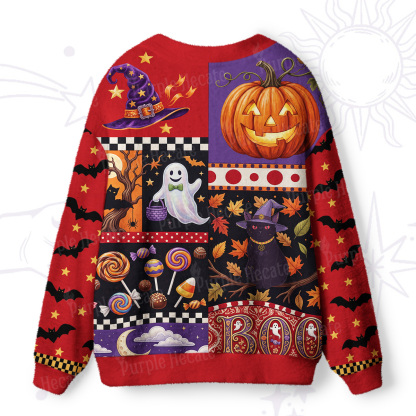 Purplehecate Patchwork Halloween Party Ugly Cardigan Sweaters