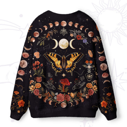 Purplehecate Lunar Phases & Moth Garden Ugly Cardigan Sweaters