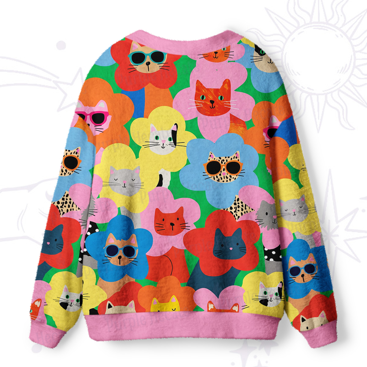 Purplehecate Rainbow Cat Faces Garden Ugly Cardigan Sweaters