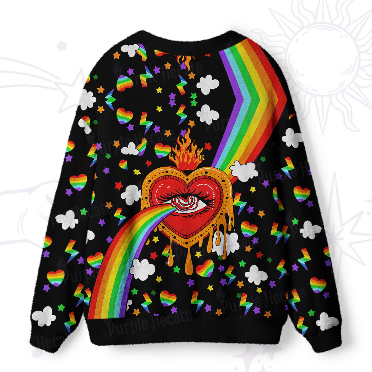 Purplehecate Rainbow Sacred Heart All Seeing Eye Pride Ugly Cardigan Sweaters