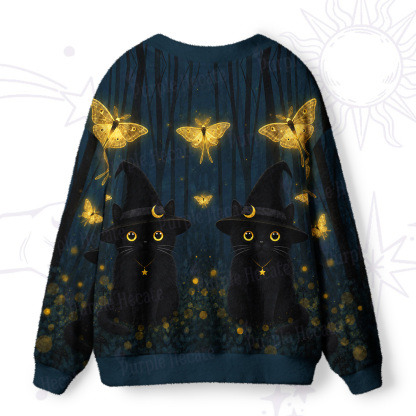 Purplehecate Witchy Black Cat Glow Moth Ugly Cardigan Sweaters