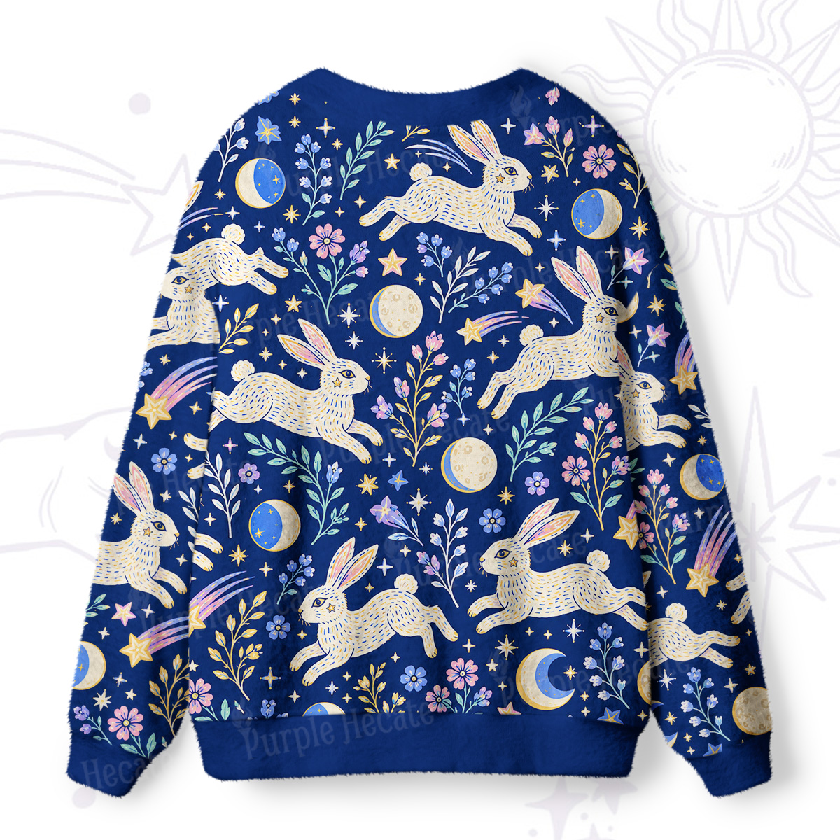 Purplehecate Moonlit Hopping Bunny Ugly Cardigan Sweaters