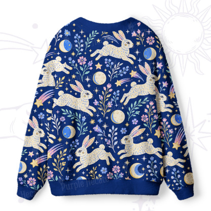 Purplehecate Moonlit Hopping Bunny Ugly Cardigan Sweaters