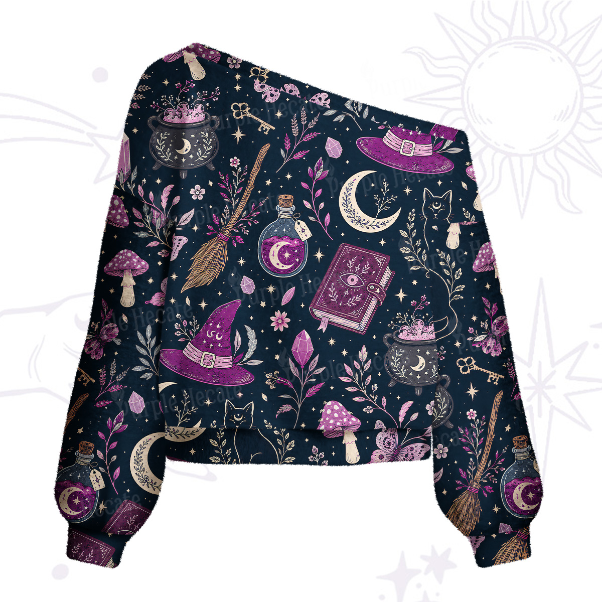 Purplehecate Witchcraft Spellbook One Shoulder Sweaters